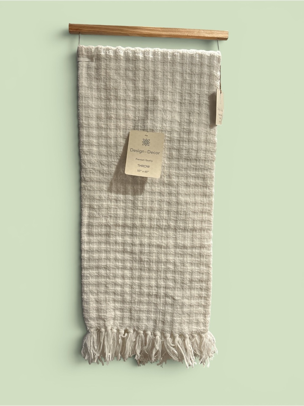 Design + Decor Cream Waffle Weave Throw with Fringe NWT